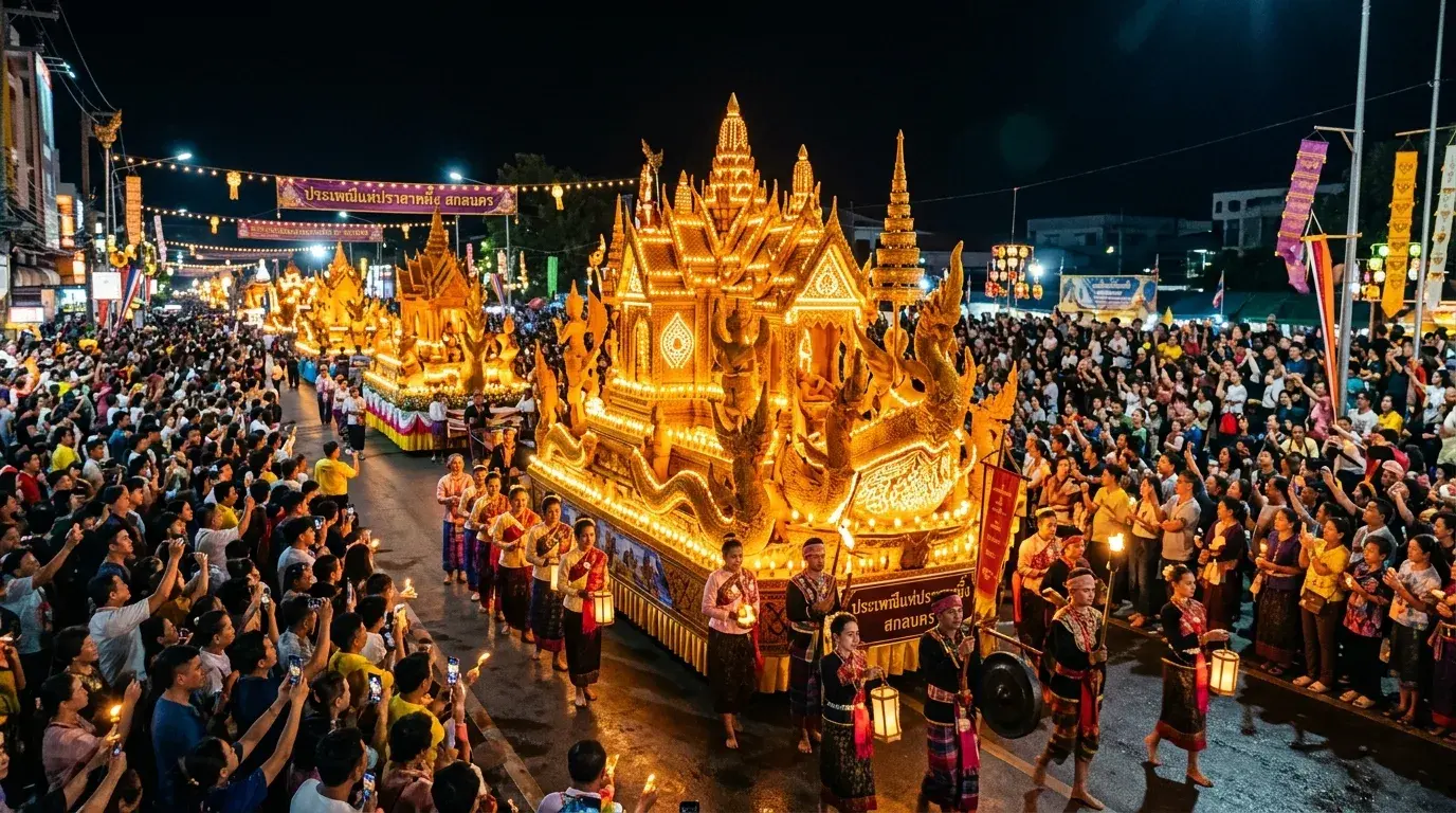 The Wax Castle Festival Illuminated in Sakon Nakhon, Sakon Nakhon, Thailand