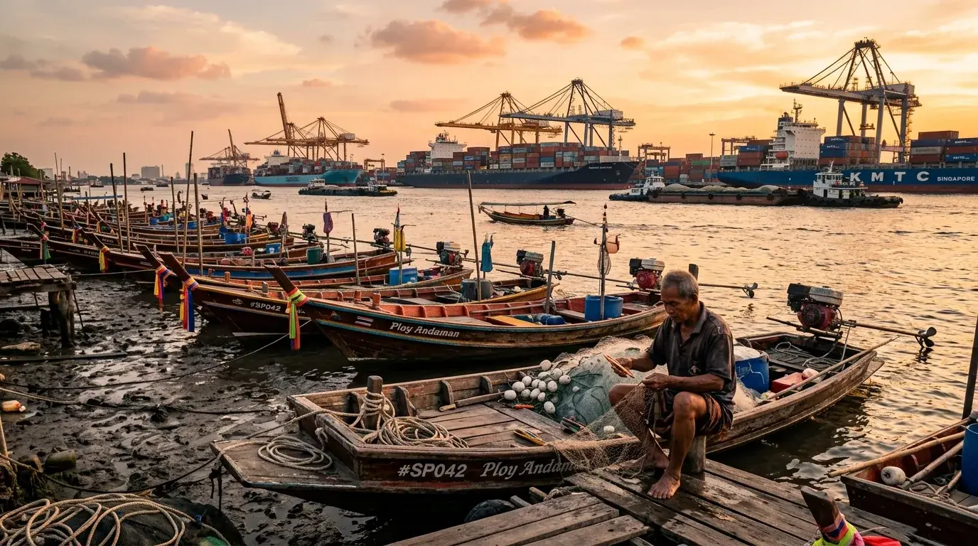 River Life Along the Chao Phraya Estuary in Samut Prakan, Samut Prakan, Thailand
