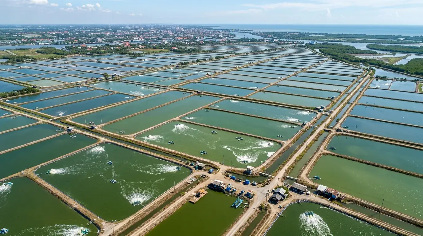 Shrimp Farm Landscape in Samut Sakhon, Samut Sakhon, Thailand