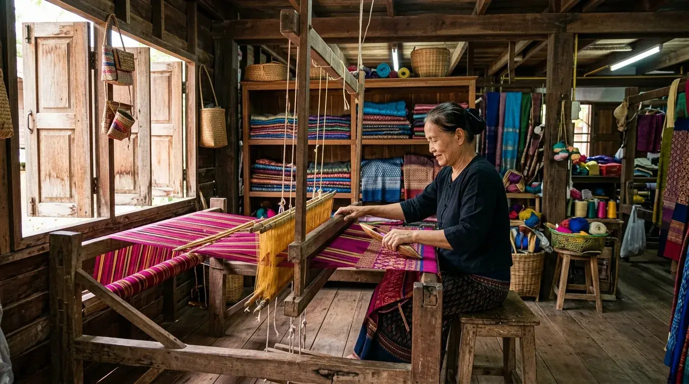Silk Weaving Workshop in San Kamphaeng, Chiang Mai, Thailand
