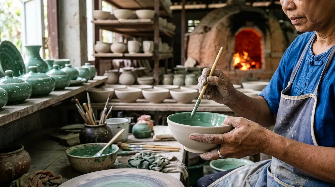 Celadon Pottery Artisan at Work in San Kamphaeng, Chiang Mai, Thailand