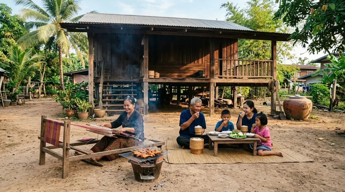 Rural Isan Village Morning in Si Sa Ket, Si Sa Ket, Thailand