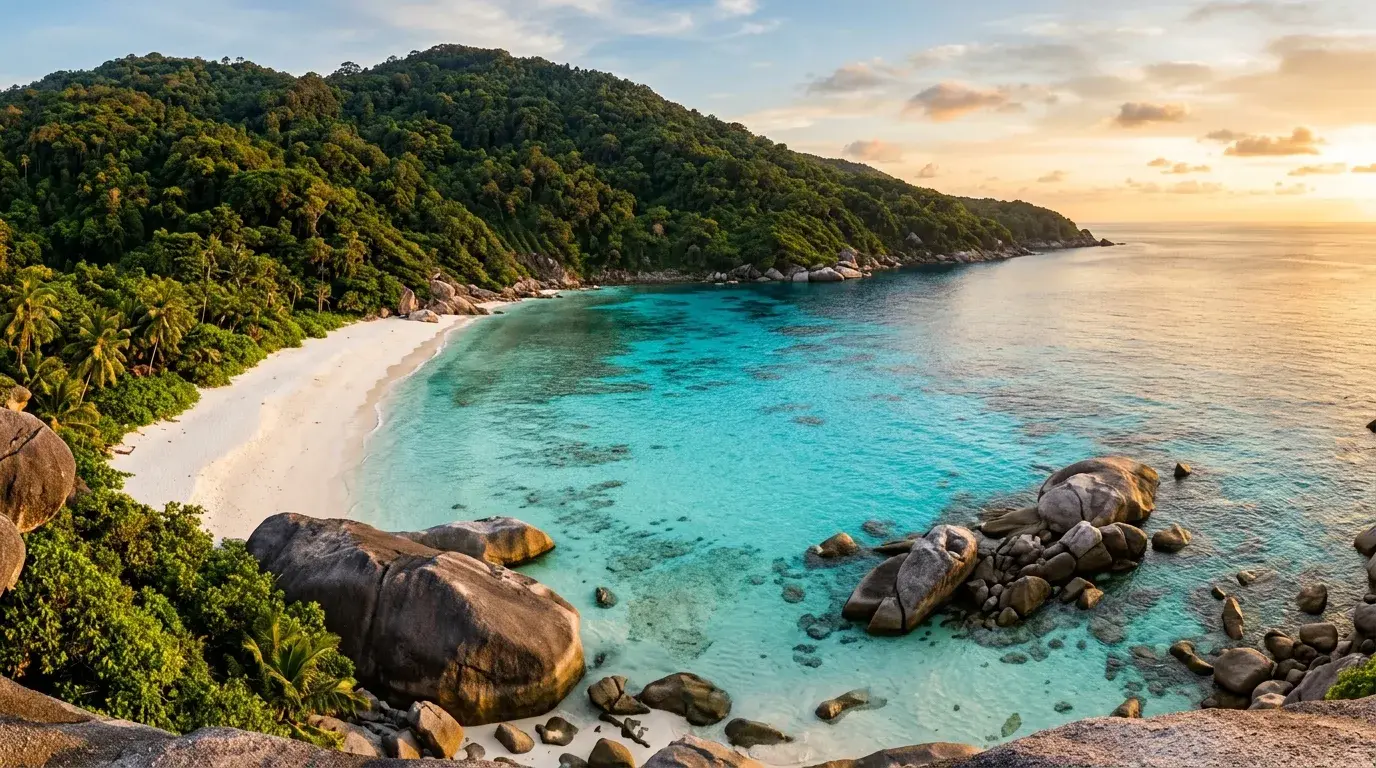 Pristine Island Beach at Golden Hour at Similan Islands, Phang Nga, Thailand