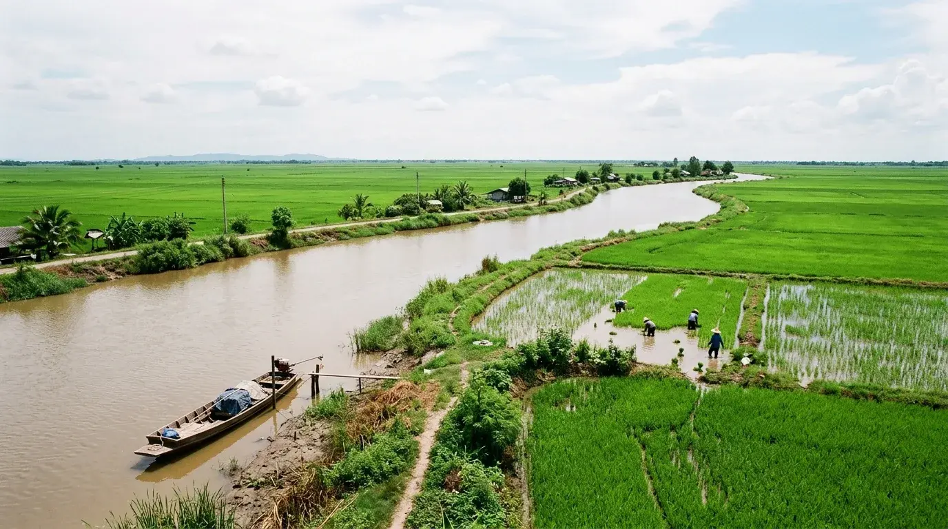 Rice Fields Along the Chao Phraya in Sing Buri, Sing Buri, Thailand