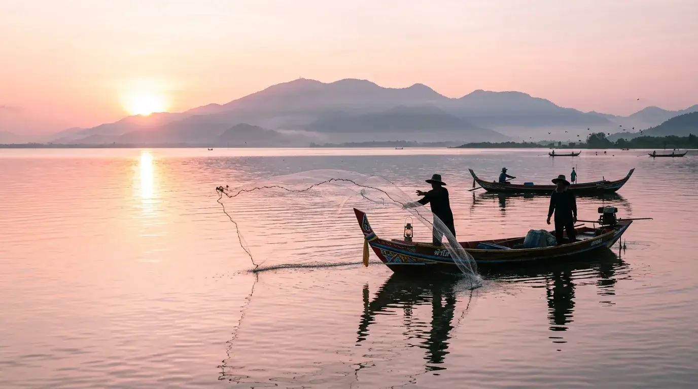 Songkhla Lake Fishing at Dawn in Songkhla, Songkhla, Thailand