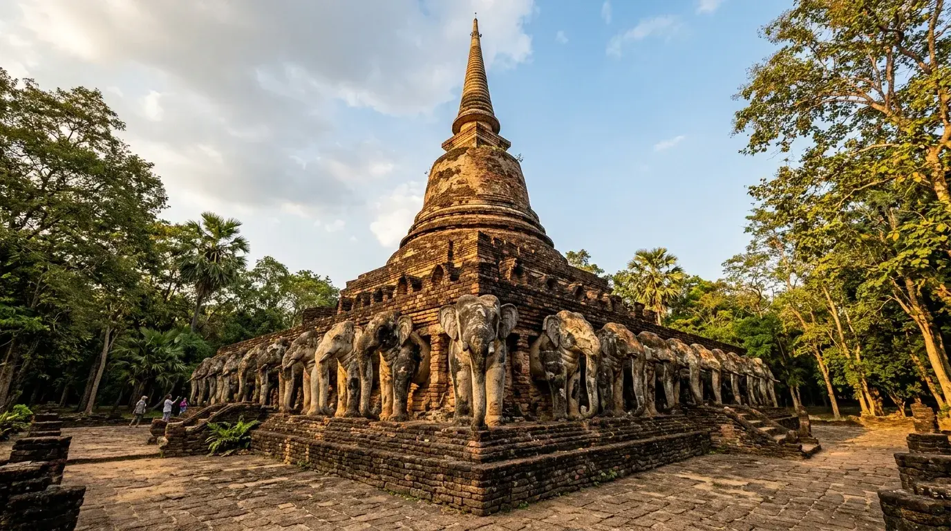 Si Satchanalai Wat Chang Lom Elephant Chedi in Sukhothai, Sukhothai, Thailand