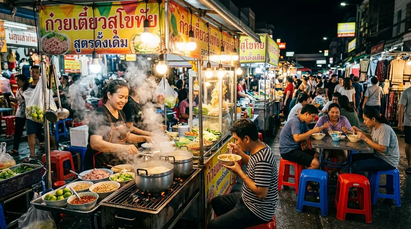 Sukhothai Night Market Scene in Sukhothai New City, Sukhothai, Thailand