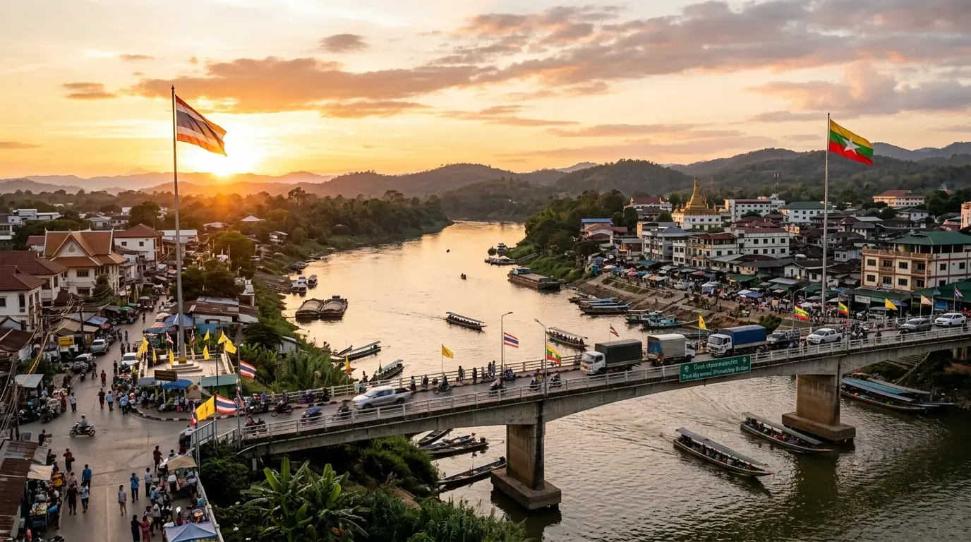 Moei River Border Town in Tak, Tak, Thailand