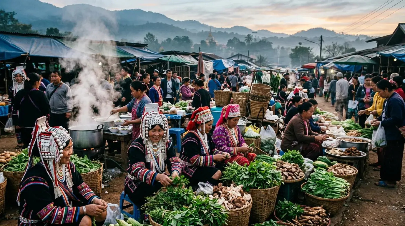 Hill Tribe Morning Market in Tha Ton, Chiang Mai, Thailand