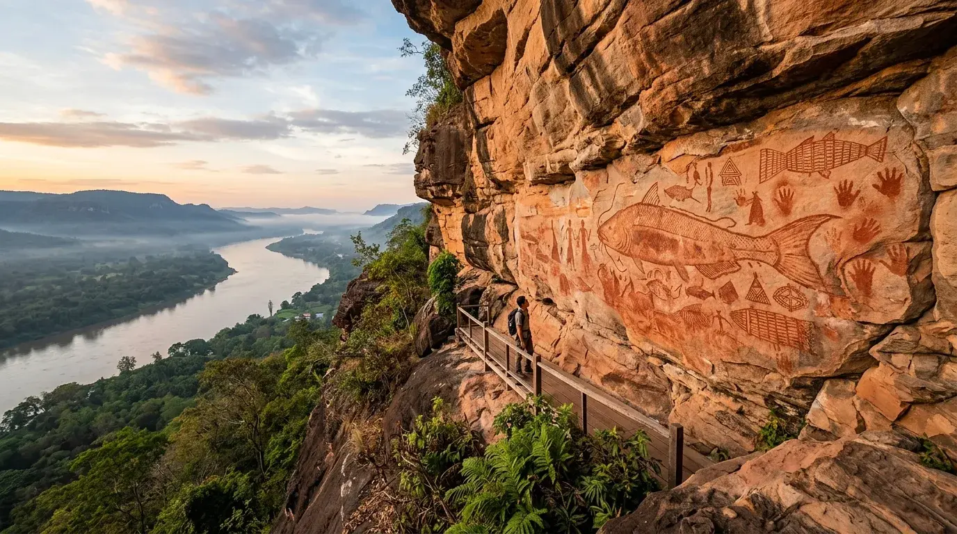 Pha Taem Prehistoric Cliff Paintings in Ubon Ratchathani, Ubon Ratchathani, Thailand