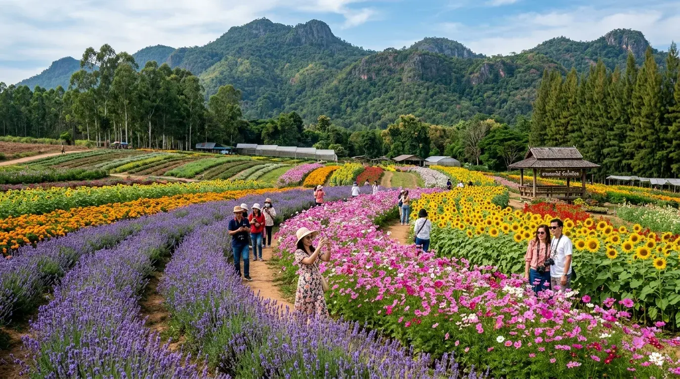 Cool-Season Flower Fields and Farm Life in Wang Nam Khiao, Nakhon Ratchasima, Thailand