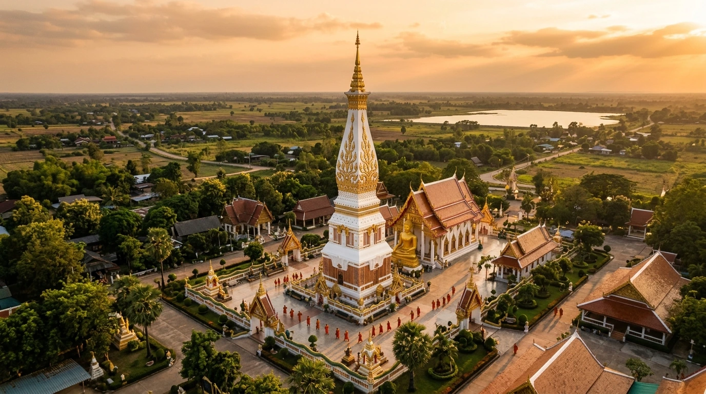 Phra Mongkol Ming Muang Temple at Golden Hour — Amnat Charoen, Amnat Charoen, Thailand