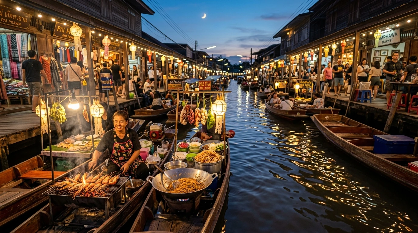 Floating Market at Dusk — Amphawa, Samut Songkhram, Thailand