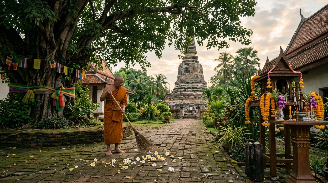 Quiet Provincial Temple Morning Quiet Provincial Temple Morning in Ang Thong, Ang Thong, Thailand