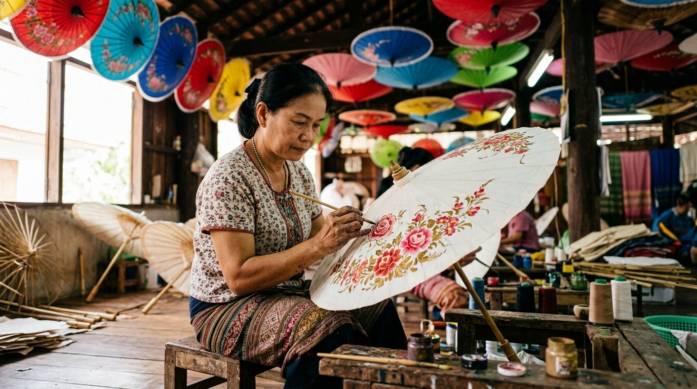 Hand-Painted Parasol Workshop — Bo Sang, Chiang Mai, Thailand