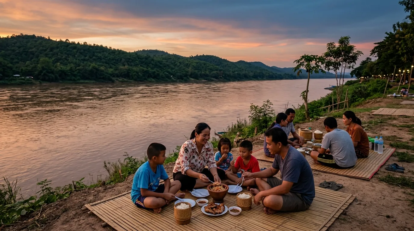 Mekong Riverbank at Dusk Mekong Riverbank at Dusk in Bueng Kan, Bueng Kan, Thailand