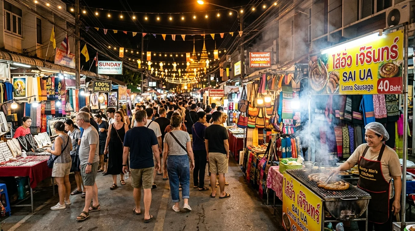 Sunday Walking Street Night Market Sunday Walking Street Night Market in Chiang Mai, Chiang Mai, Thailand