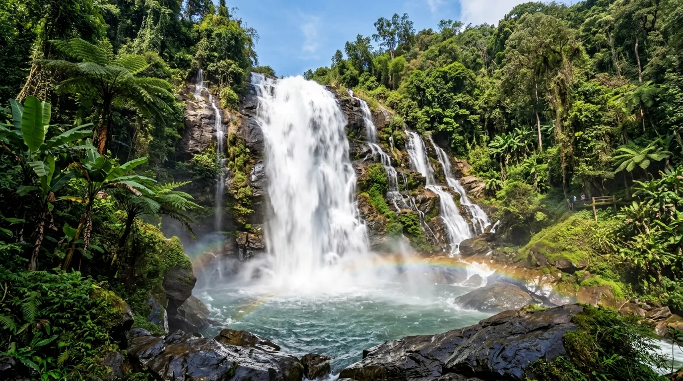 Wachirathan Waterfall in Jungle Setting Wachirathan Waterfall in Jungle Setting at Doi Inthanon, Chiang Mai, Thailand
