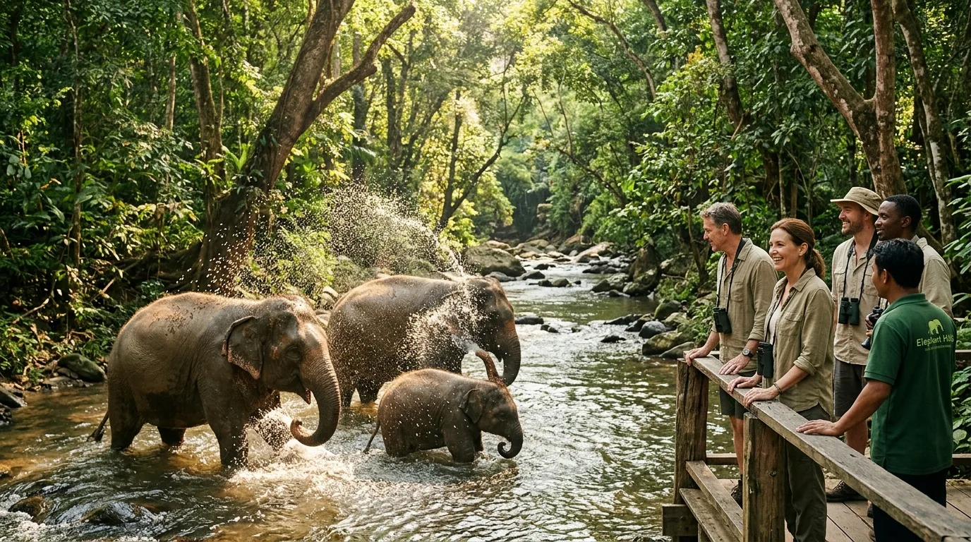Ethical Elephant Experience in Jungle Clearing Ethical Elephant Experience in Jungle Clearing at Elephant Hills, Surat Thani, Thailand