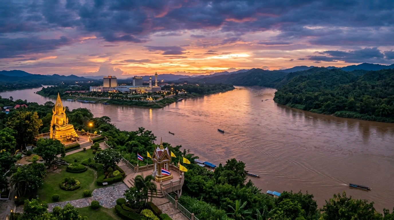 Mekong Confluence at Sunset — Golden Triangle, Chiang Rai, Thailand