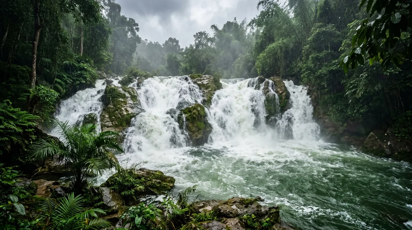 Upper Tier in Rainy Season Upper Tier in Rainy Season at Huai Mae Khamin, Kanchanaburi, Thailand