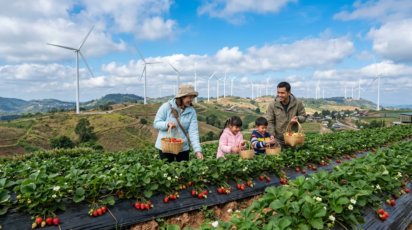 Wind Turbines and Strawberry Fields Wind Turbines and Strawberry Fields in Khao Kho, Phetchabun, Thailand