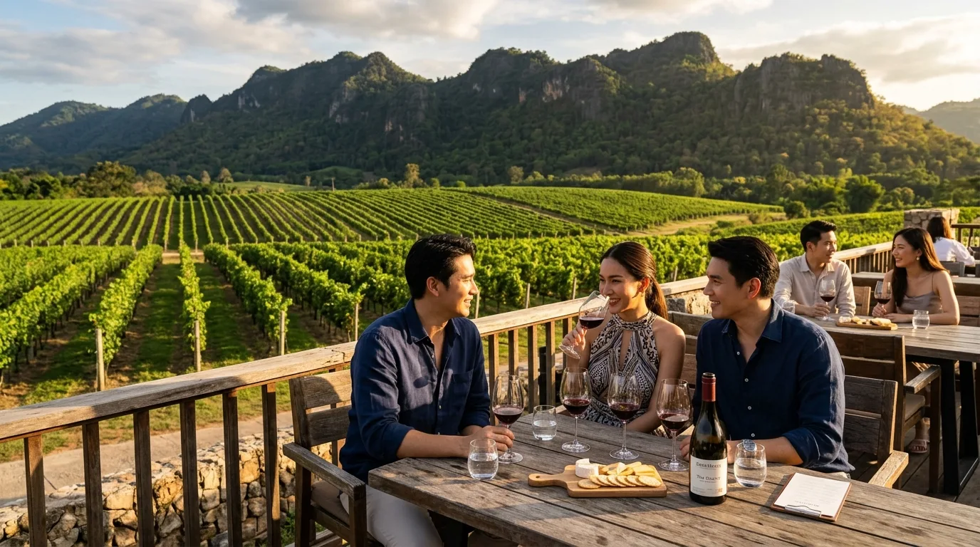 GranMonte Vineyard with Mountain Backdrop GranMonte Vineyard with Mountain Backdrop at Khao Yai, Nakhon Ratchasima, Thailand