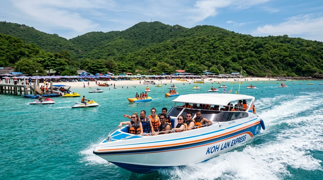 Speedboat Arrival at Tawaen Beach — Koh Lan, Chonburi, Thailand