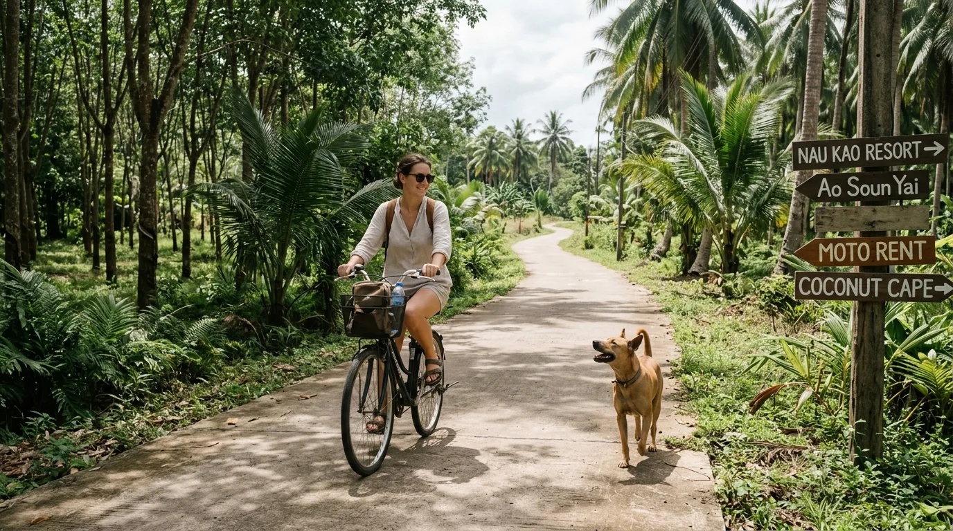 Cycling the Island Road Cycling the Island Road in Koh Mak, Trat, Thailand