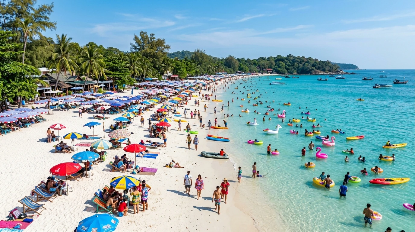 Sai Kaew Beach Weekend Crowd — Koh Samet, Rayong, Thailand