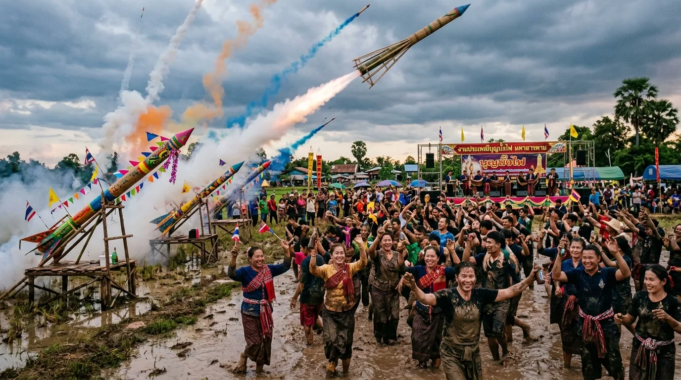 Bun Bang Fai Rocket Festival Bun Bang Fai Rocket Festival in Maha Sarakham, Maha Sarakham, Thailand