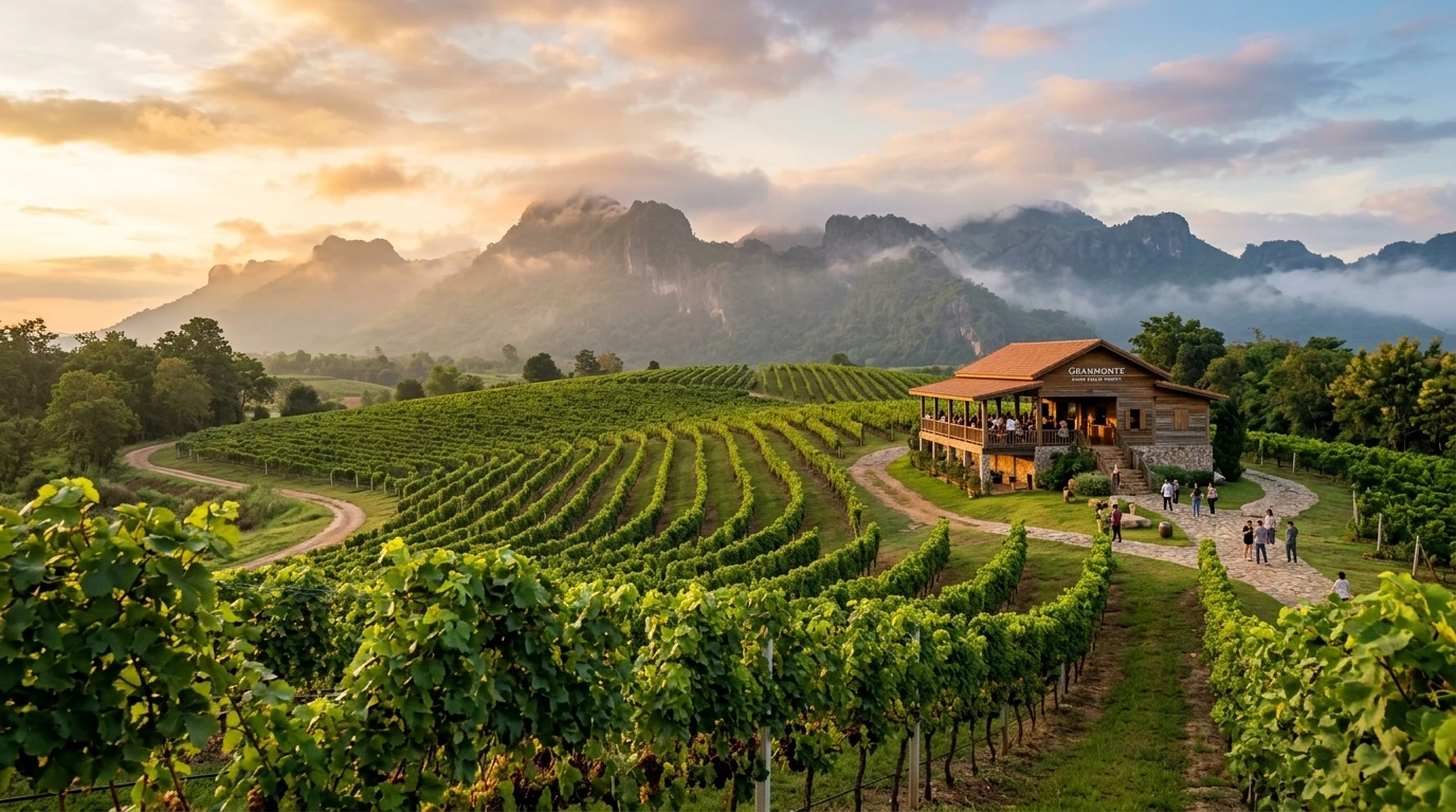 Khao Yai Highland Vineyard at Golden Hour — Pak Chong, Nakhon Ratchasima, Thailand