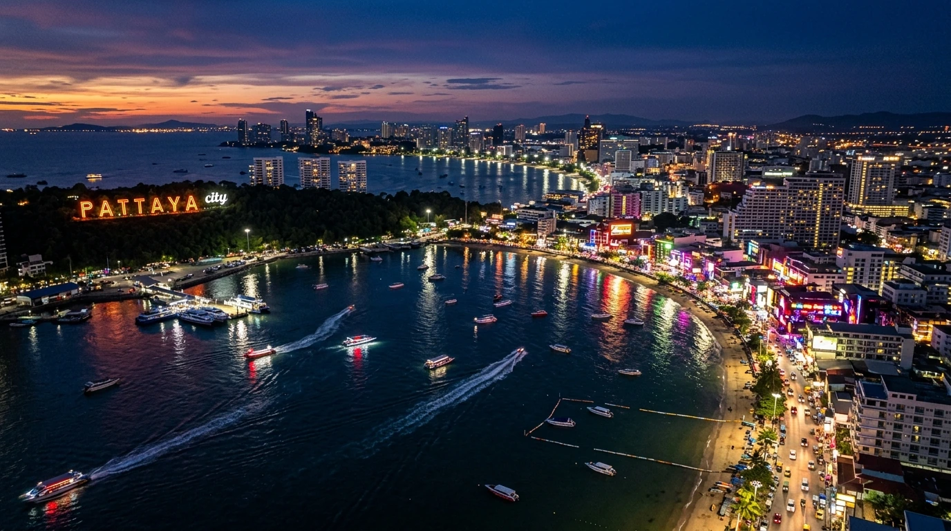 Pattaya Bay Curve at Sunset — Pattaya, Chonburi, Thailand