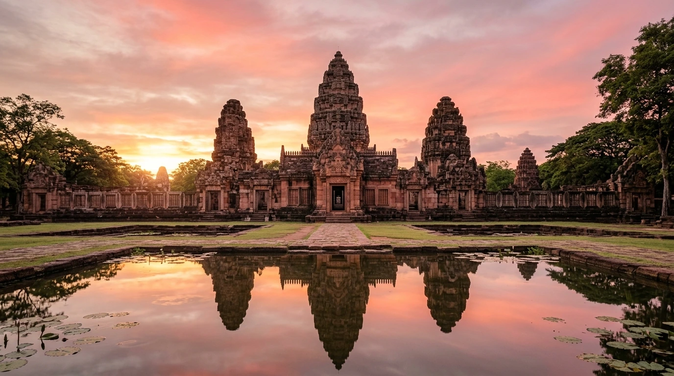 Prasat Hin Phimai Khmer Temple at Dawn — Phimai, Nakhon Ratchasima, Thailand