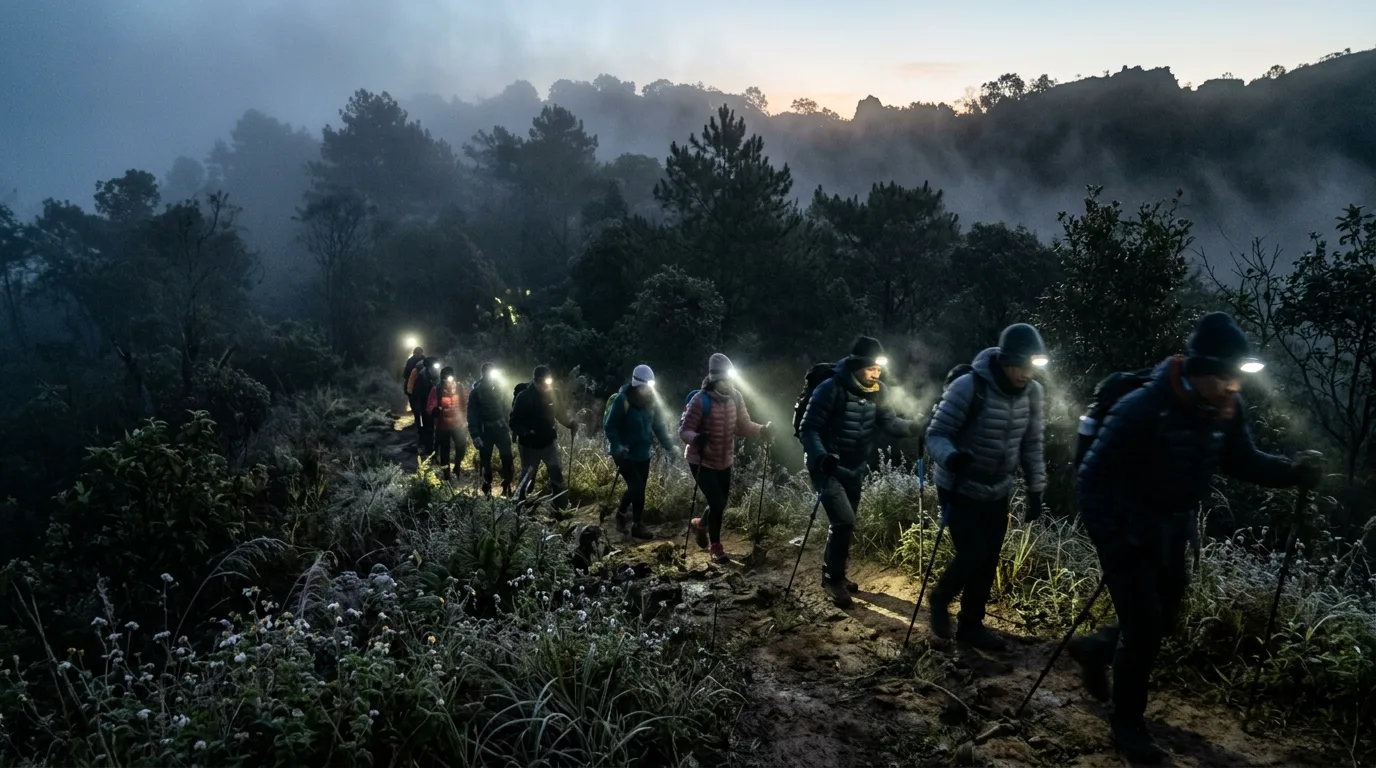 Pre-Dawn Trek to the Summit Pre-Dawn Trek to the Summit at Phu Chi Fa, Chiang Rai, Thailand