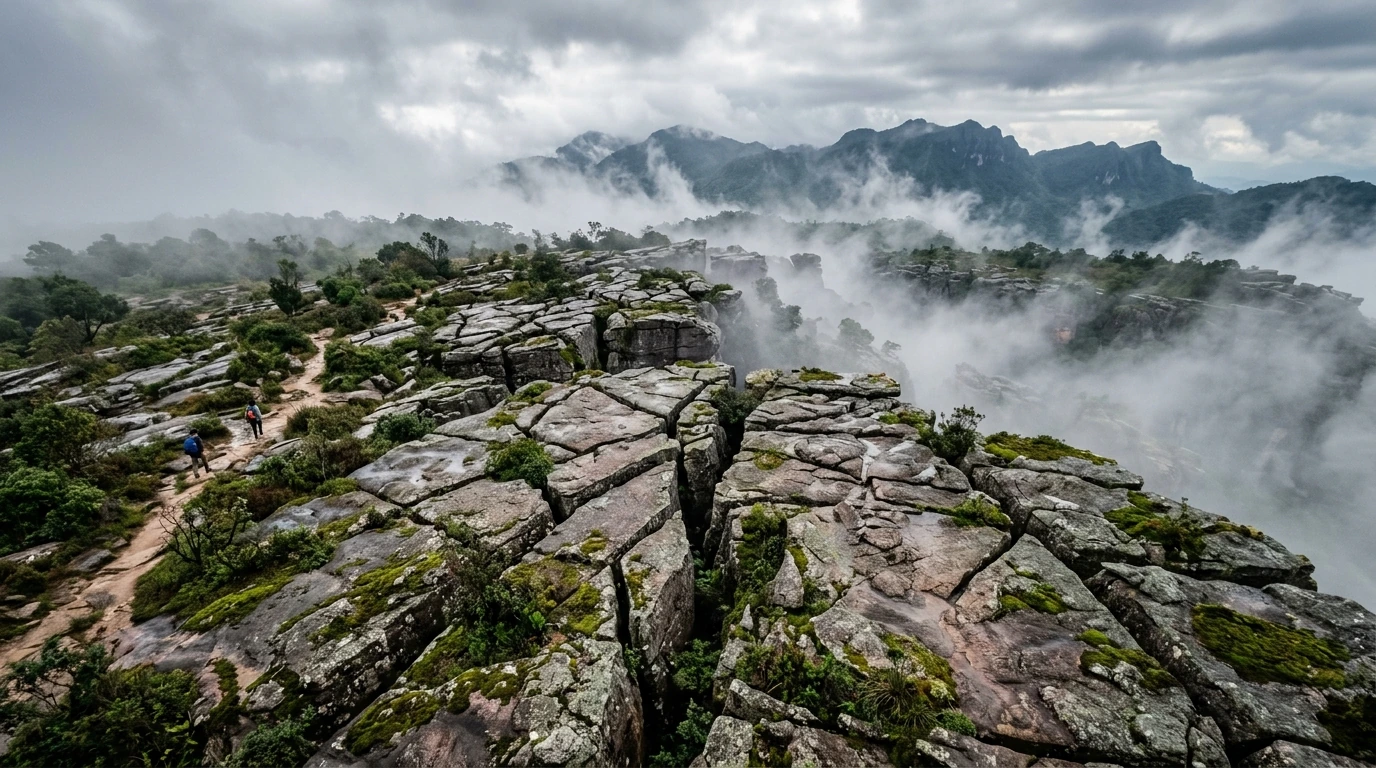 Alien Rock Formations on Misty Plateau — Phu Hin Rong Kla, Phitsanulok, Thailand