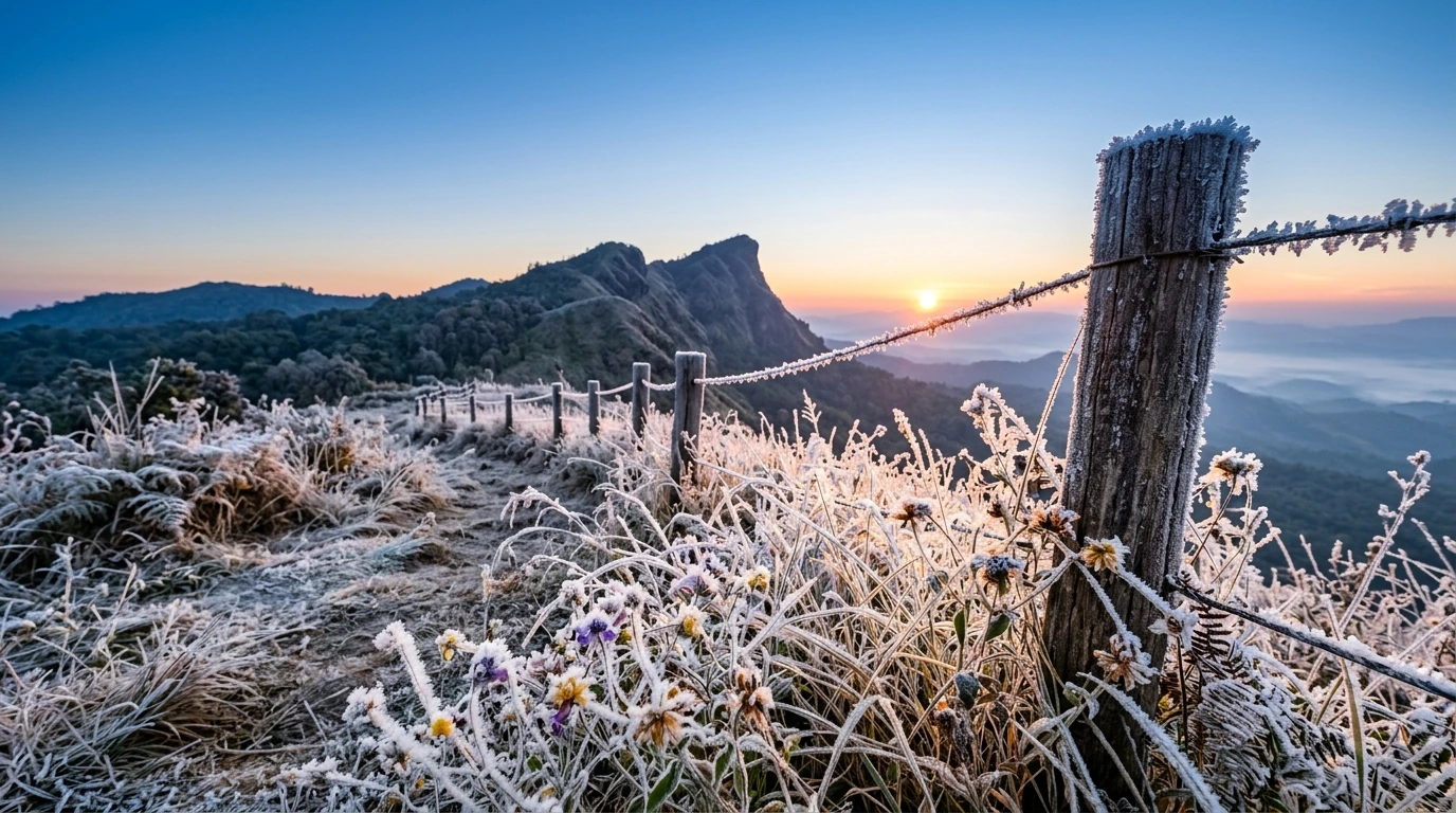 Frost-Covered Mountain Summit at Dawn — Phu Ruea, Loei, Thailand