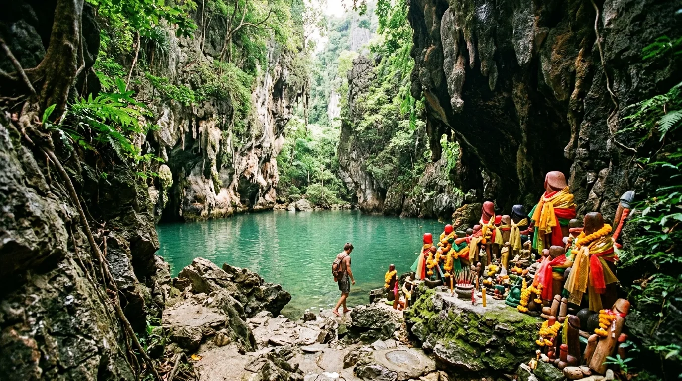 Hidden Lagoon Through the Cliff Passage Hidden Lagoon Through the Cliff Passage in Railay, Krabi, Thailand