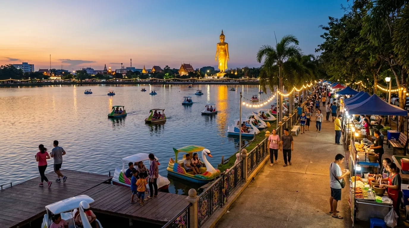 Bueng Phlan Chai Lake Evening Promenade Bueng Phlan Chai Lake Evening Promenade in Roi Et, Roi Et, Thailand