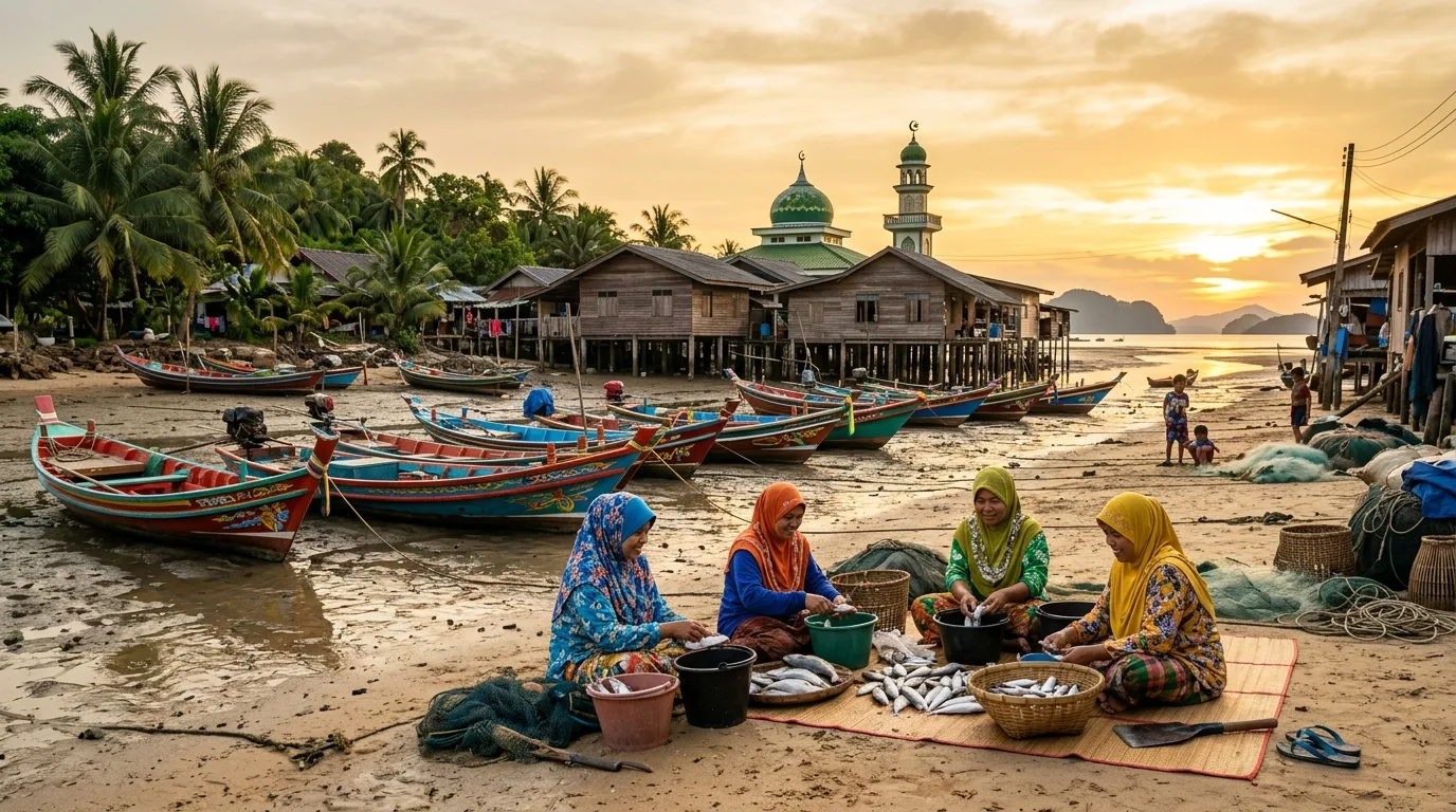 Muslim Fishing Village Life Muslim Fishing Village Life in Satun, Satun, Thailand