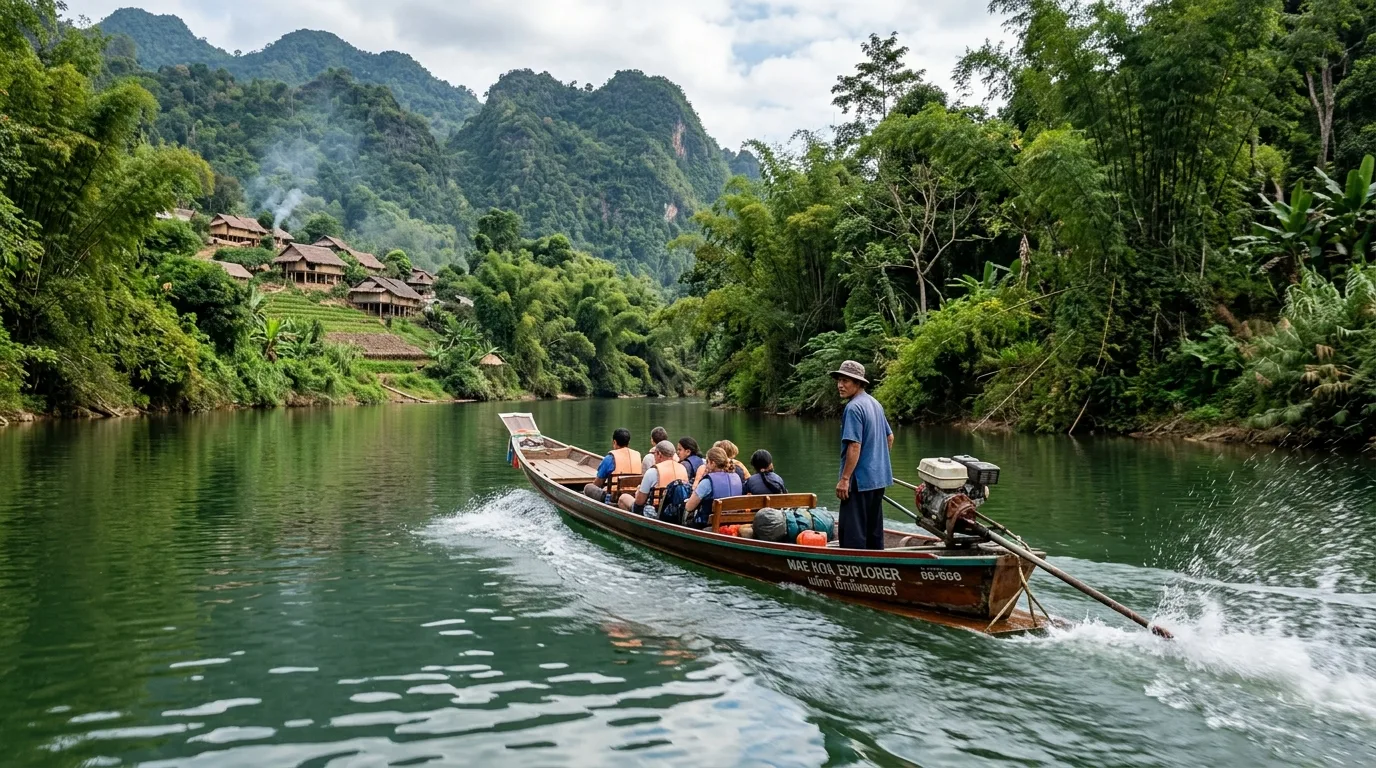 Longtail Boat Journey on the Mae Kok Longtail Boat Journey on the Mae Kok in Tha Ton, Chiang Mai, Thailand