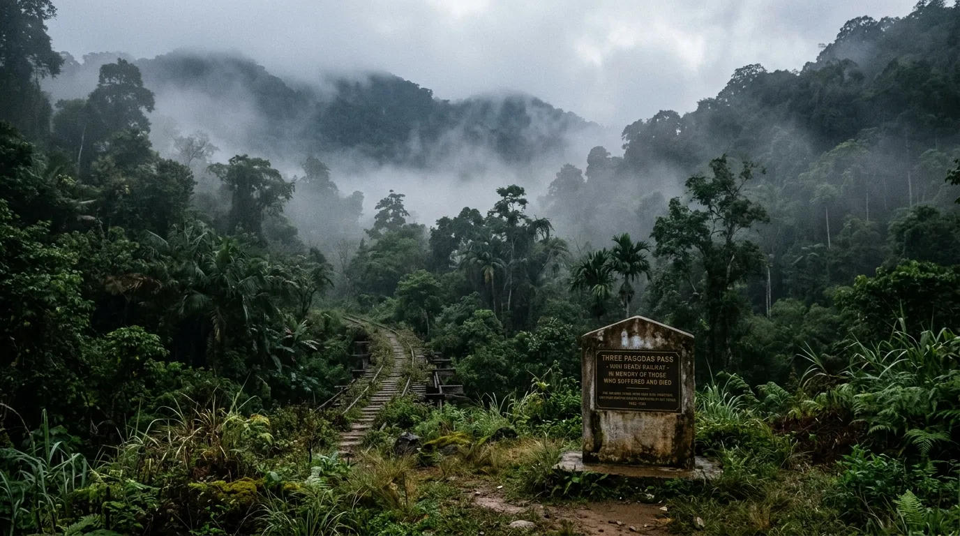 Mountain Mist and Death Railway Heritage Mountain Mist and Death Railway Heritage at Three Pagodas Pass, Kanchanaburi, Thailand