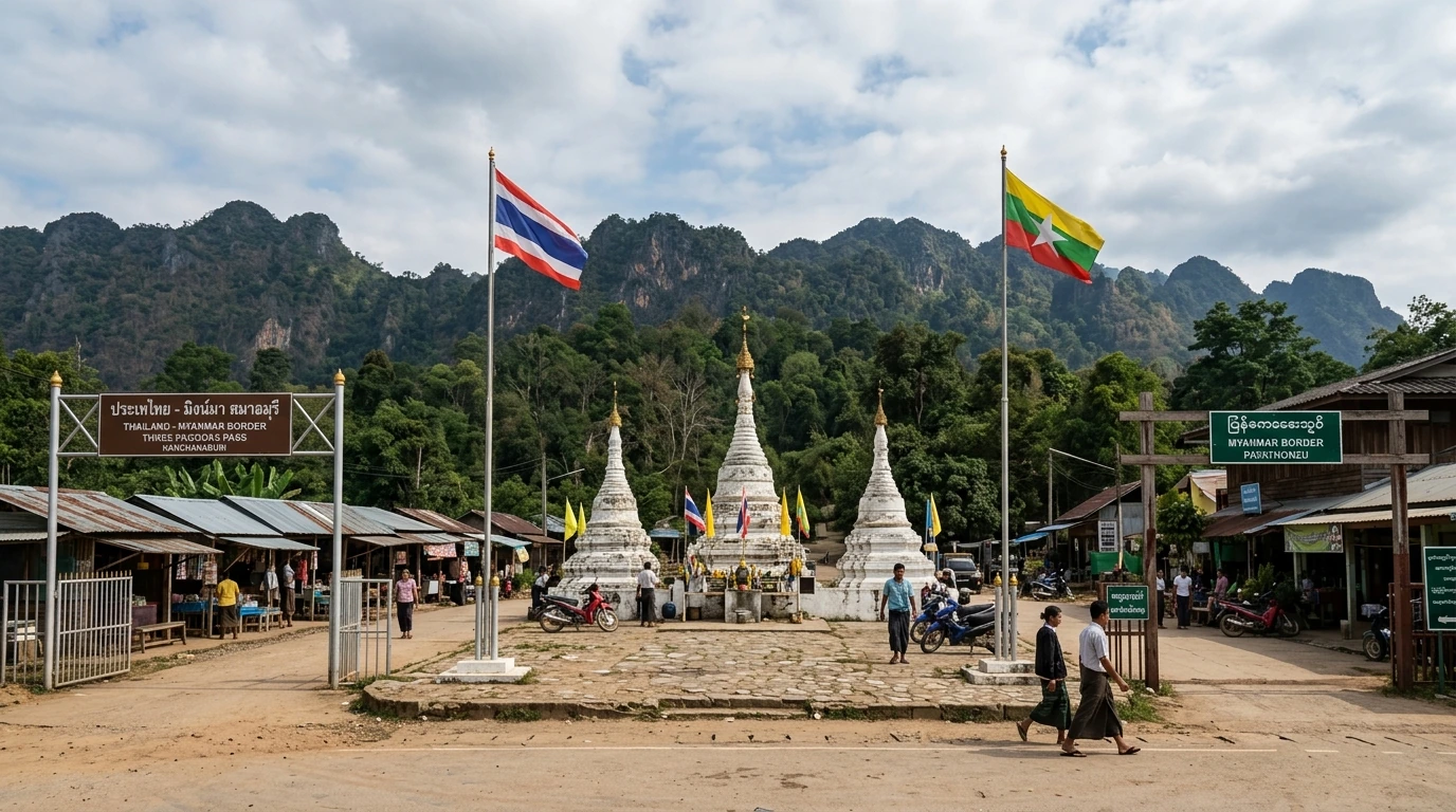Three Ancient Chedis at the Border — Three Pagodas Pass, Kanchanaburi, Thailand