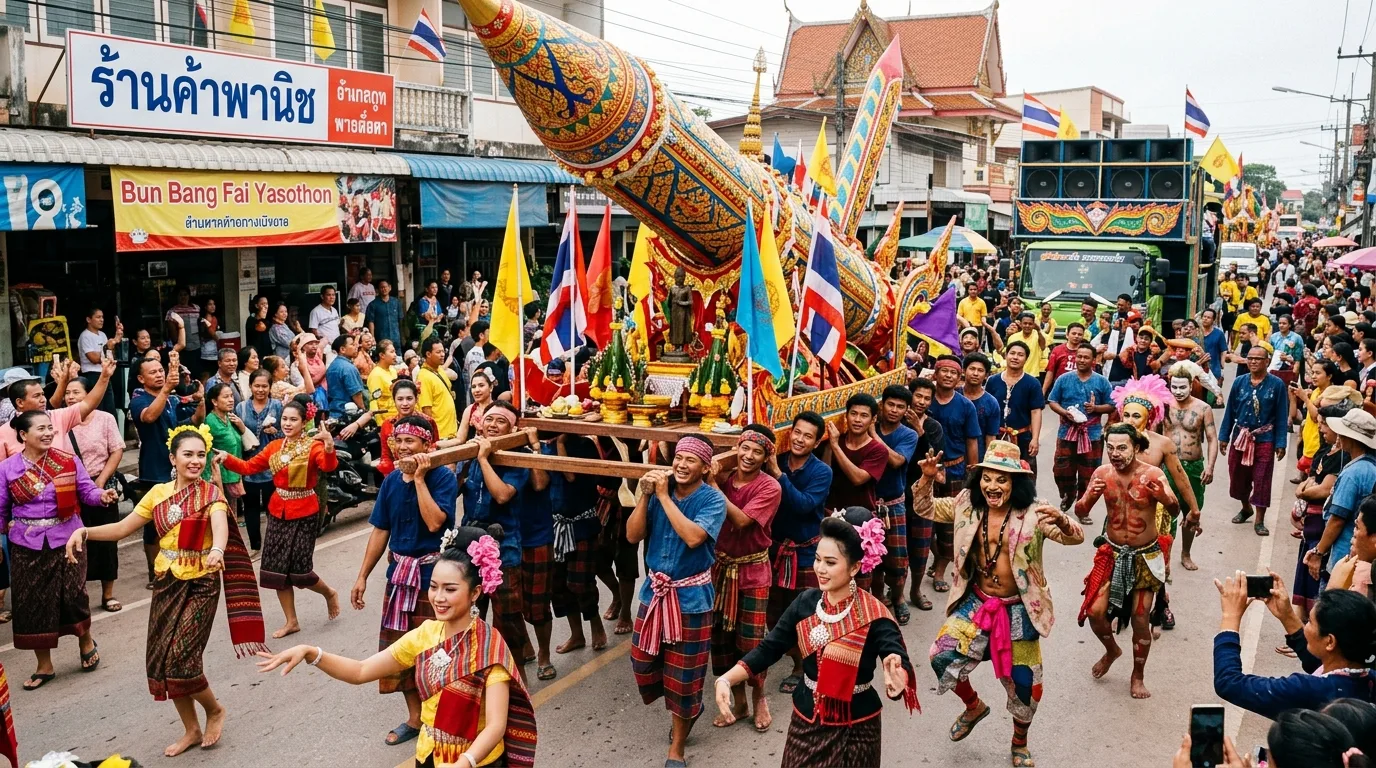 Rocket Building and Festival Procession Rocket Building and Festival Procession in Yasothon, Yasothon, Thailand